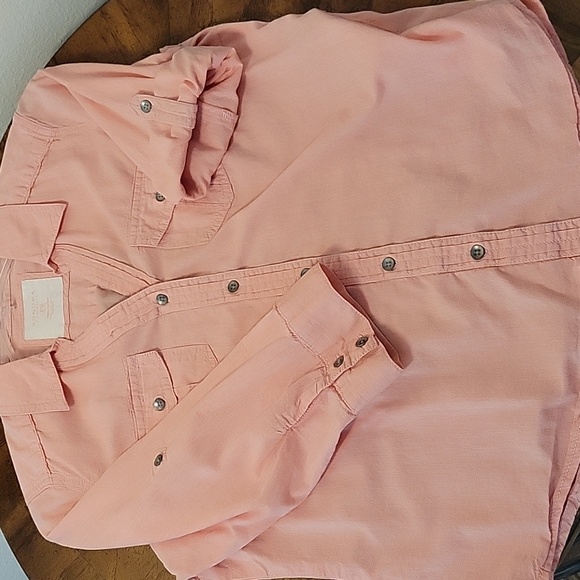 Sonoma 100% Cotton, Roll-Tab Button Down Shirt, Blouse, SP Petite, Peach, EUC - Picture 8 of 8